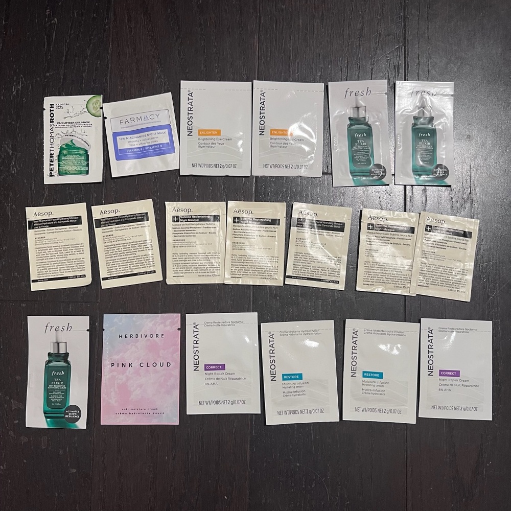 new bundle of 19 samples aesop fresh neostrata farmacy skincare cream serum eye